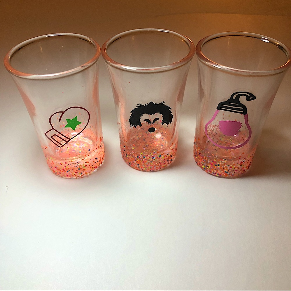 Killer Clowns Handmade Colorful Glitter Bottom Set of 3 Shot glasses 1.5 oz